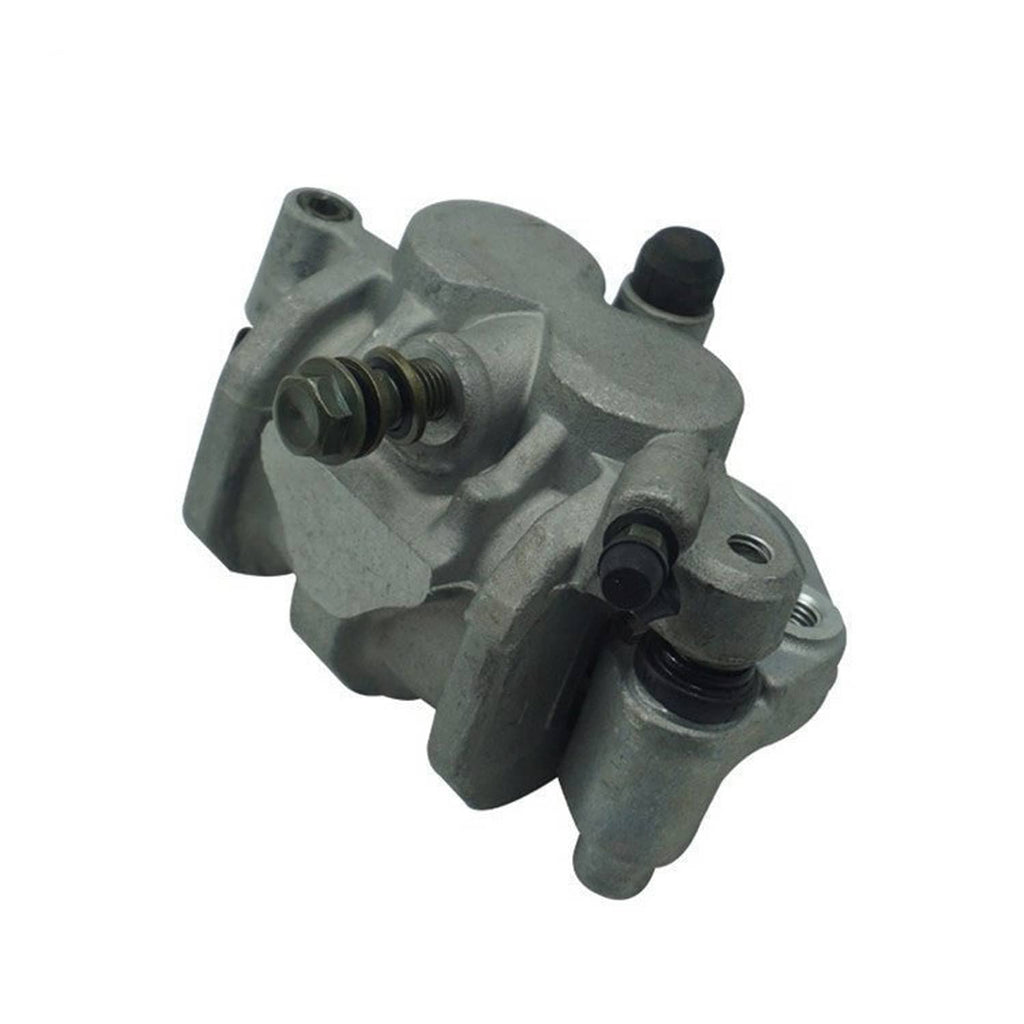 Front brake master cylinder caliper close-up, gray housing with spring and ports