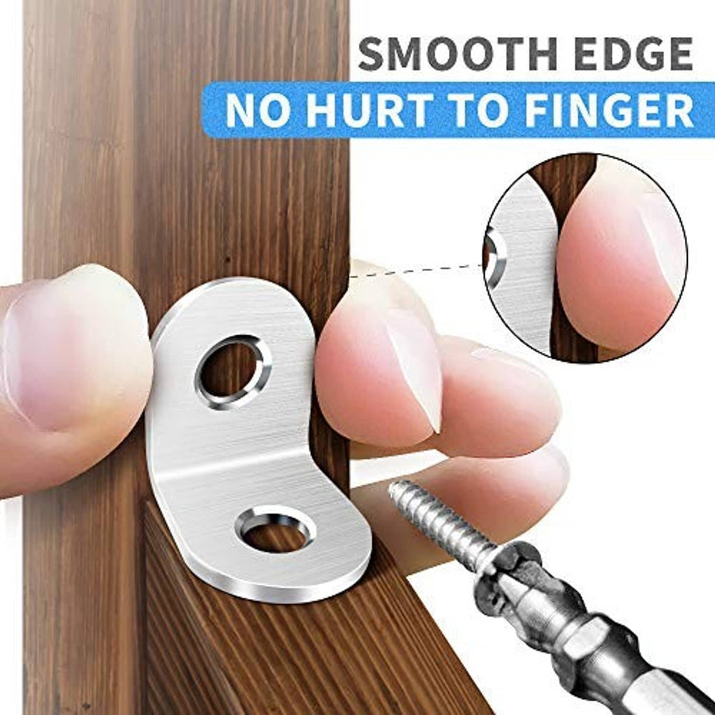 Rounded stainless steel L bracket corner plate with screw hole, smooth edges