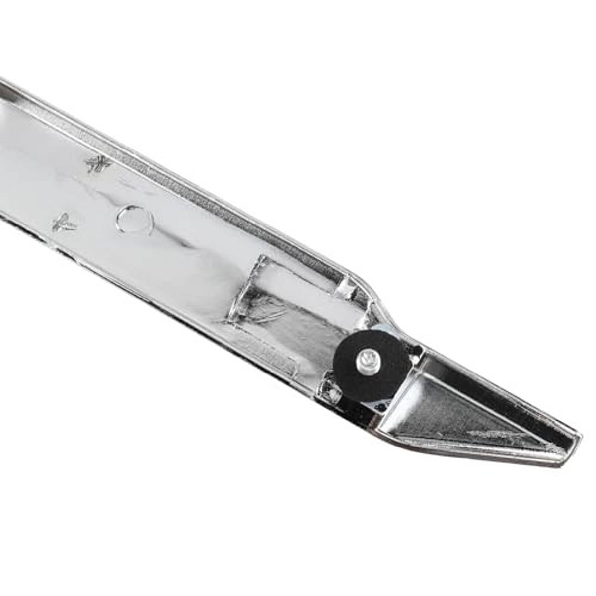 Front grille bar close-up with mounting tabs and silver metal housing.