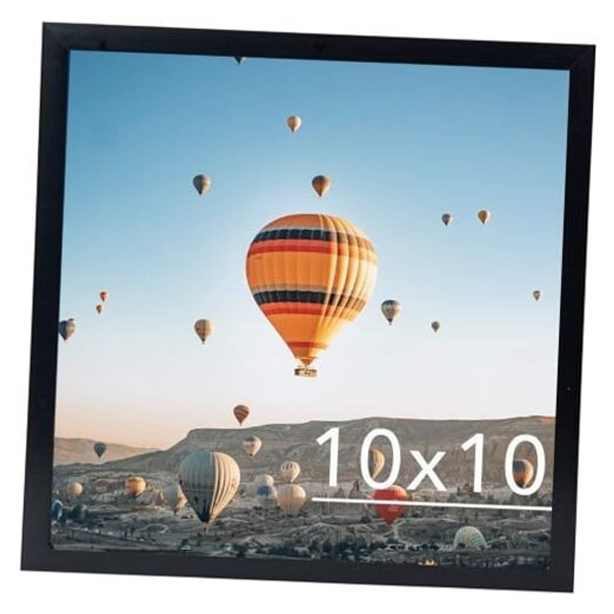 Black 10x10 wall photo frame with hot-air balloon image and white border