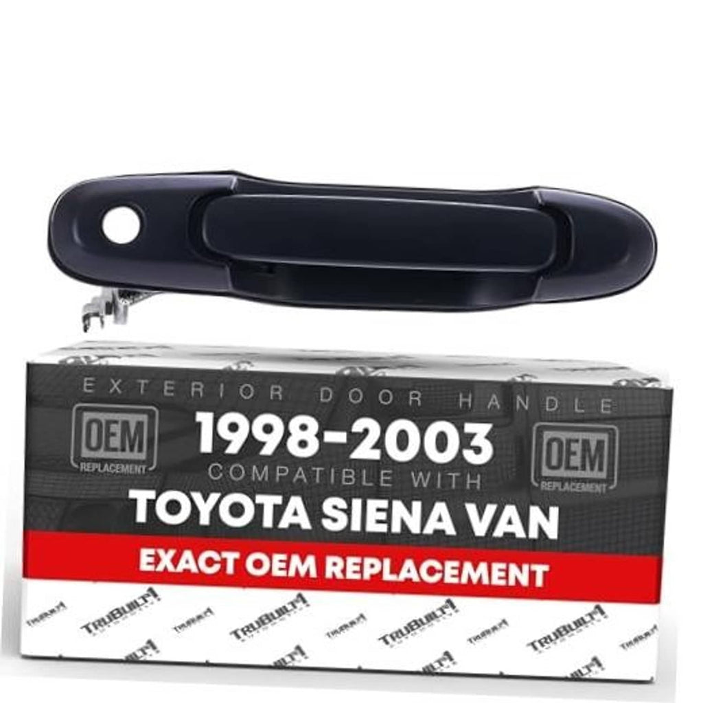 Exterior front driver door handle replacement, black with keyhole opening and mounting pins