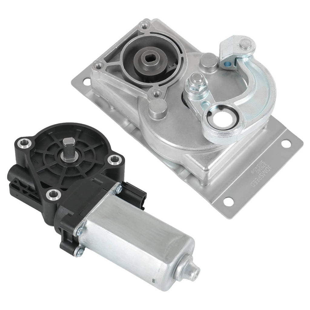 RV step gear box linkage motor assembly with silver housing and black gear cover