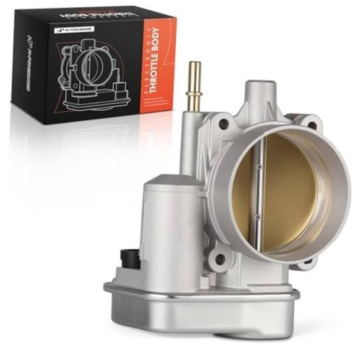 Electronic throttle body assembly, silver housing with round throttle opening and plug