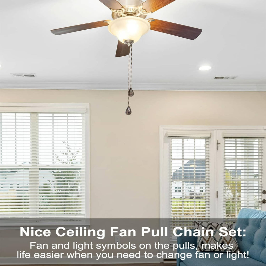 Ceiling fan pull chain with dark bronze teardrop finial and beaded cord