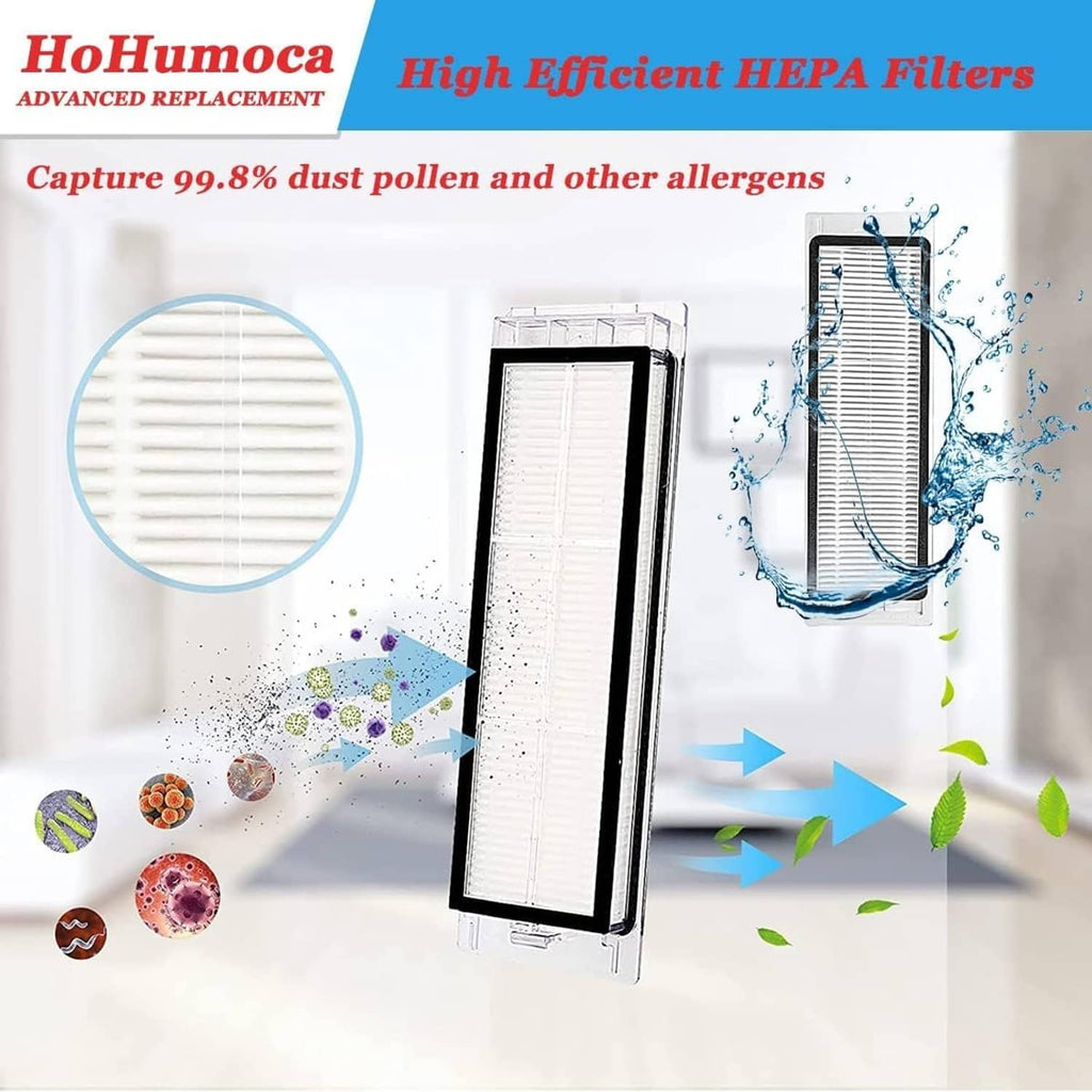 Robot vacuum HEPA filter, rectangular white pleated pad in black frame