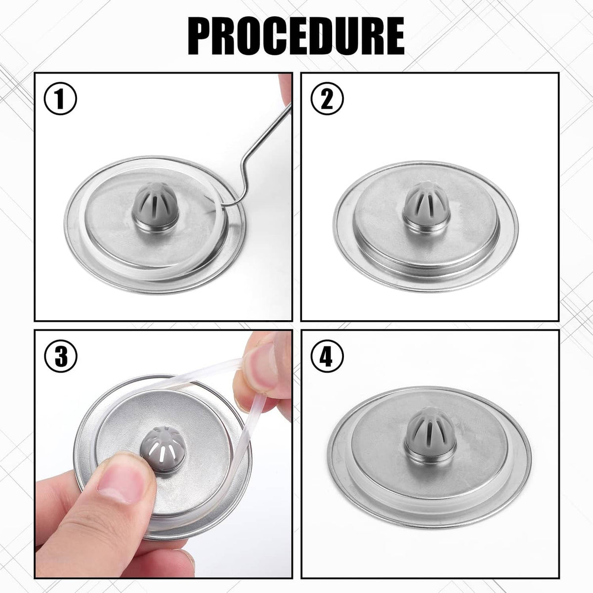 Transparent silicone gasket ring on vented stainless cup lid, 4-step install