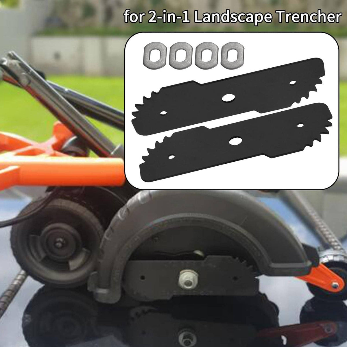 2-in-1 black serrated edger replacement blades with mounting holes and included nuts