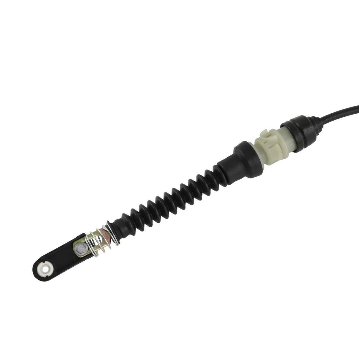 Automatic transmission shift cable with black spring and two-tone connector housing