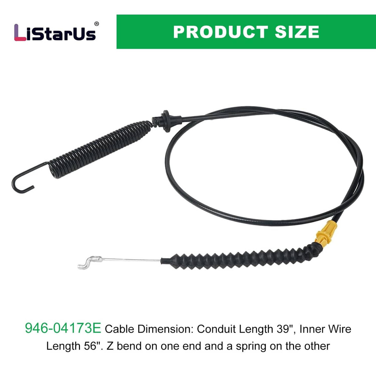 Black deck cable with spring coil, yellow connector, and metal loop ends