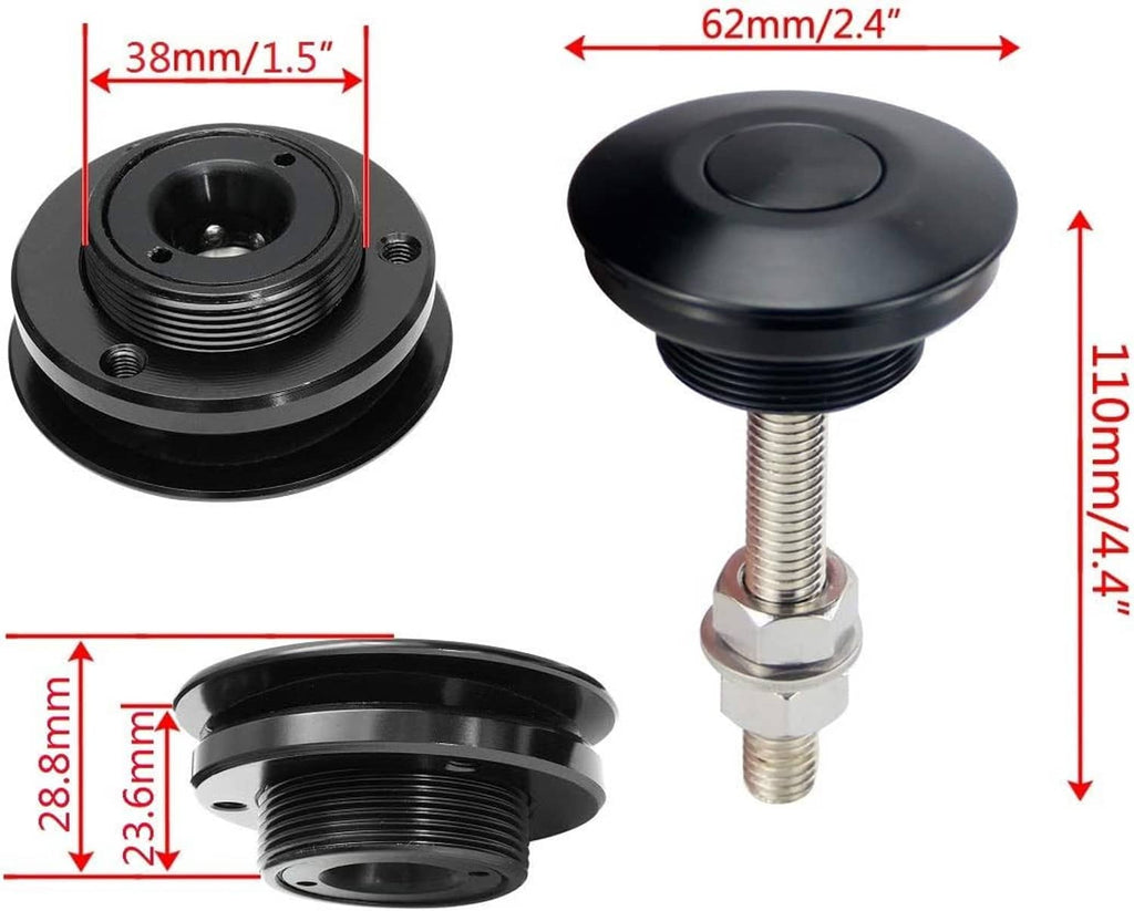 2-pack quick-release push-button latch, black cap, 62mm diameter with threaded mounting bolt