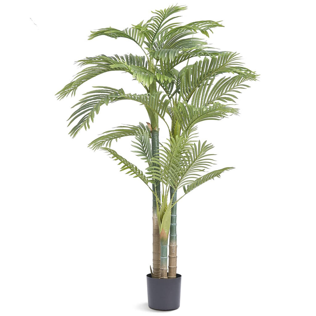 6.5 ft artificial golden cane palm tree with green fronds in black pot