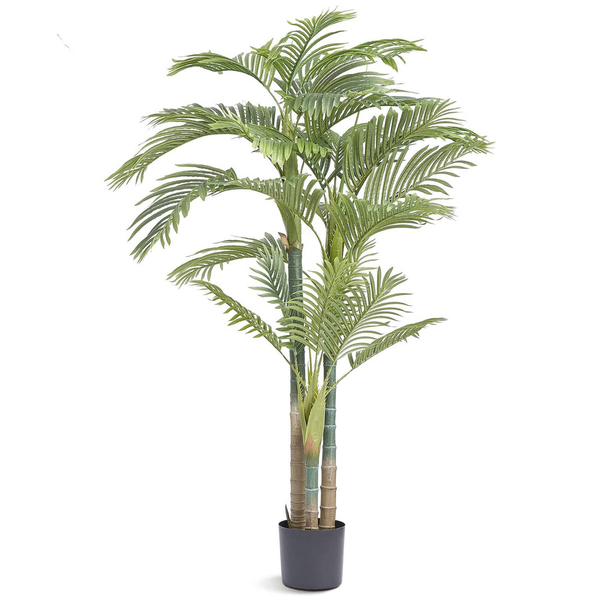 6.5 ft artificial golden cane palm tree with green fronds in black pot