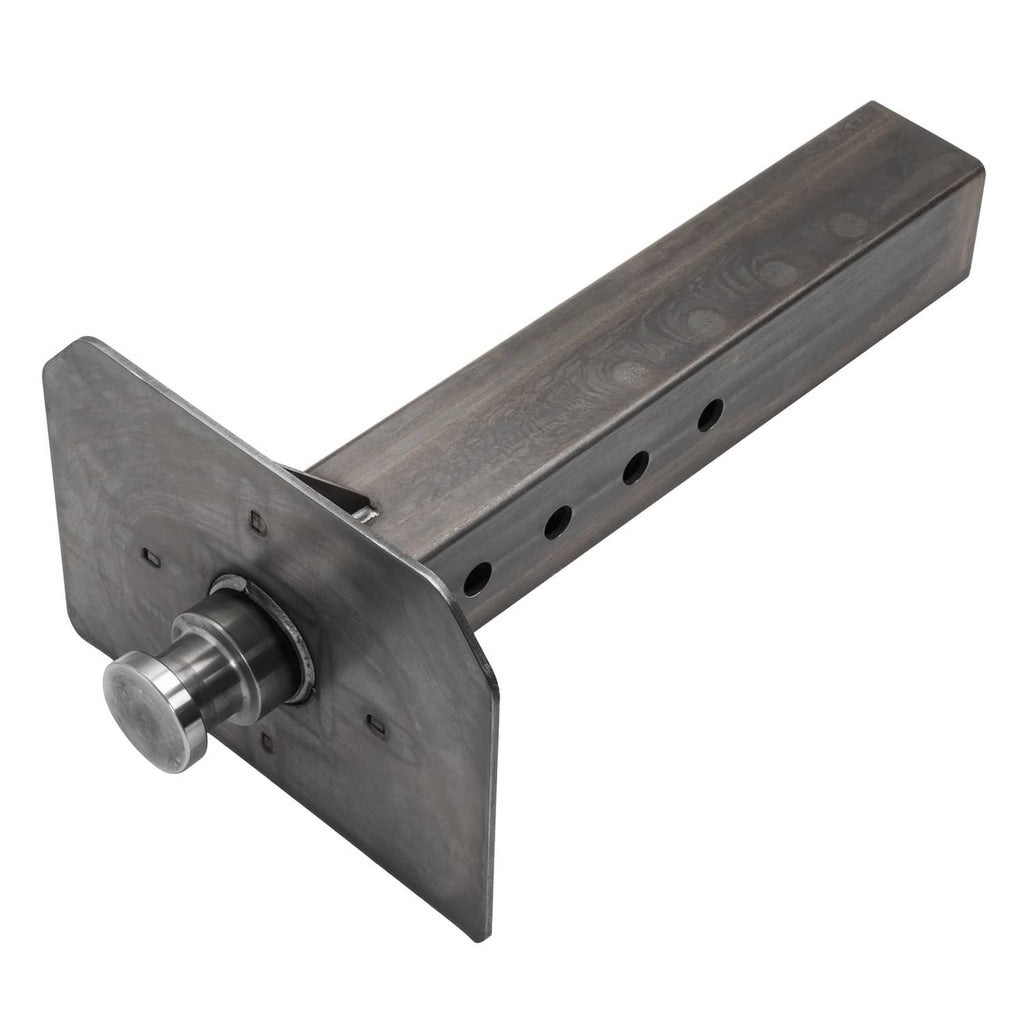 Steel coupler adapter with roller pin and slotted square tube beam with hole row