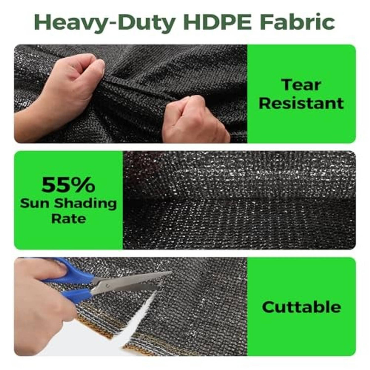 55% sun shading HDPE mesh fabric, dark gray, cuttable for custom panels