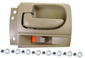 Gray interior door handle with latch button and mounting bracket, left driver side