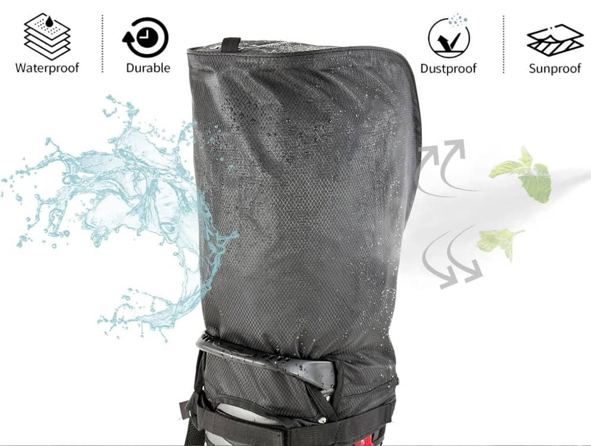 Charcoal waterproof golf bag rain cover with cinch strap at the base