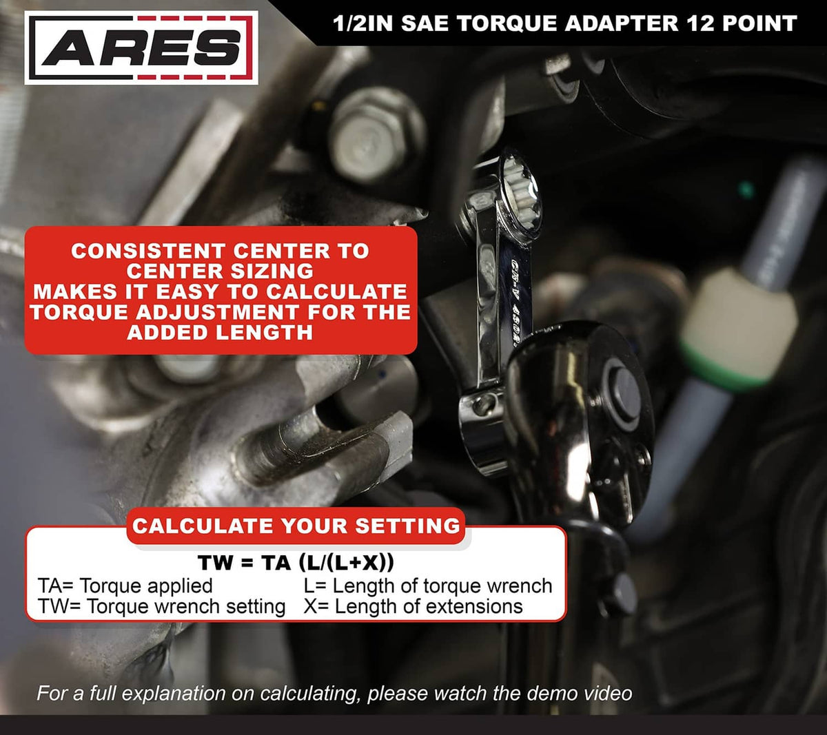 1/2 in 12-point torque adapter in engine bay tool setup