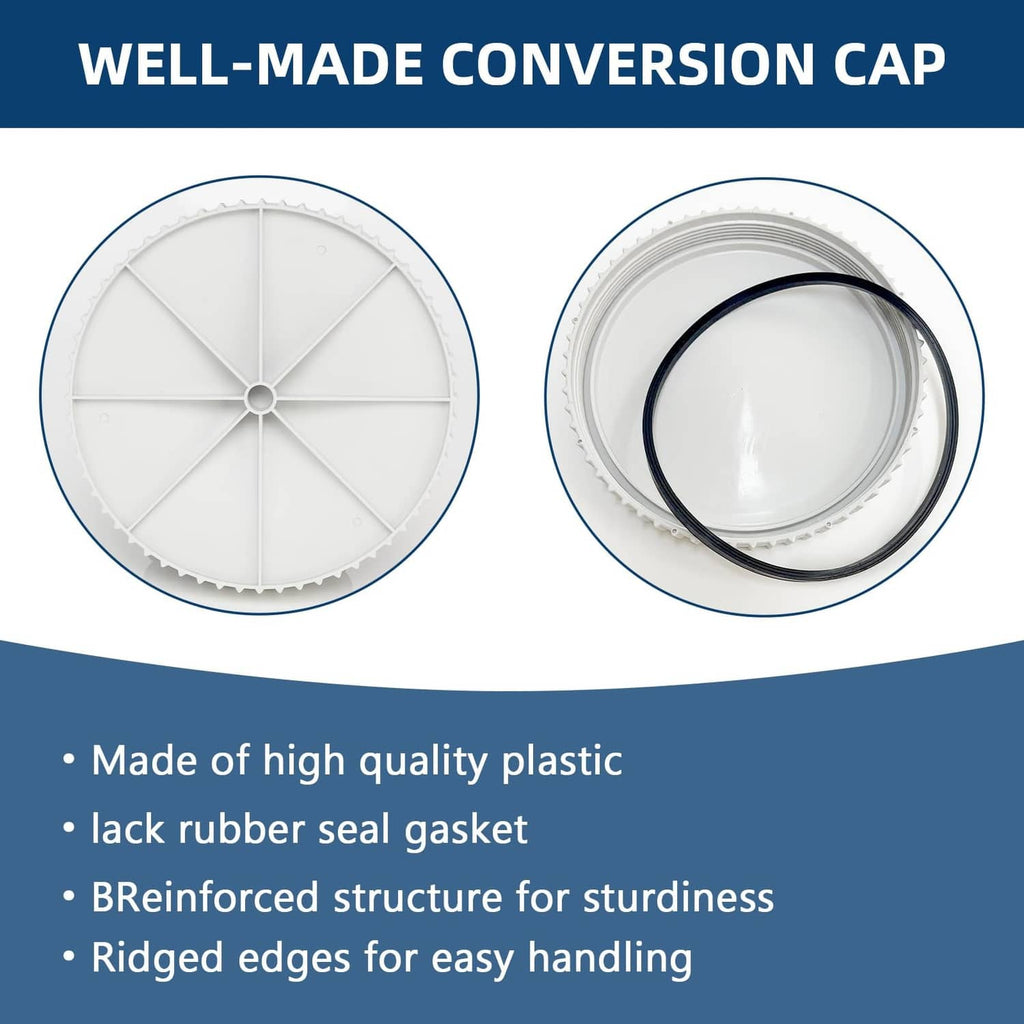 White conversion cap with ridged edge and black rubber seal gasket