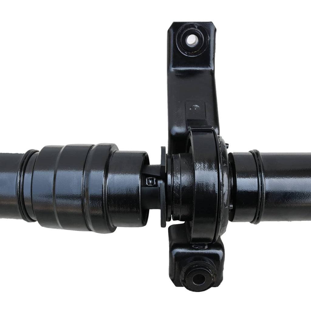 Rear drive shaft center joint with black brackets and rubber-mounted bushing
