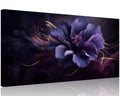 Purple flower wall canvas, horizontal floral print with gold ribbon accents
