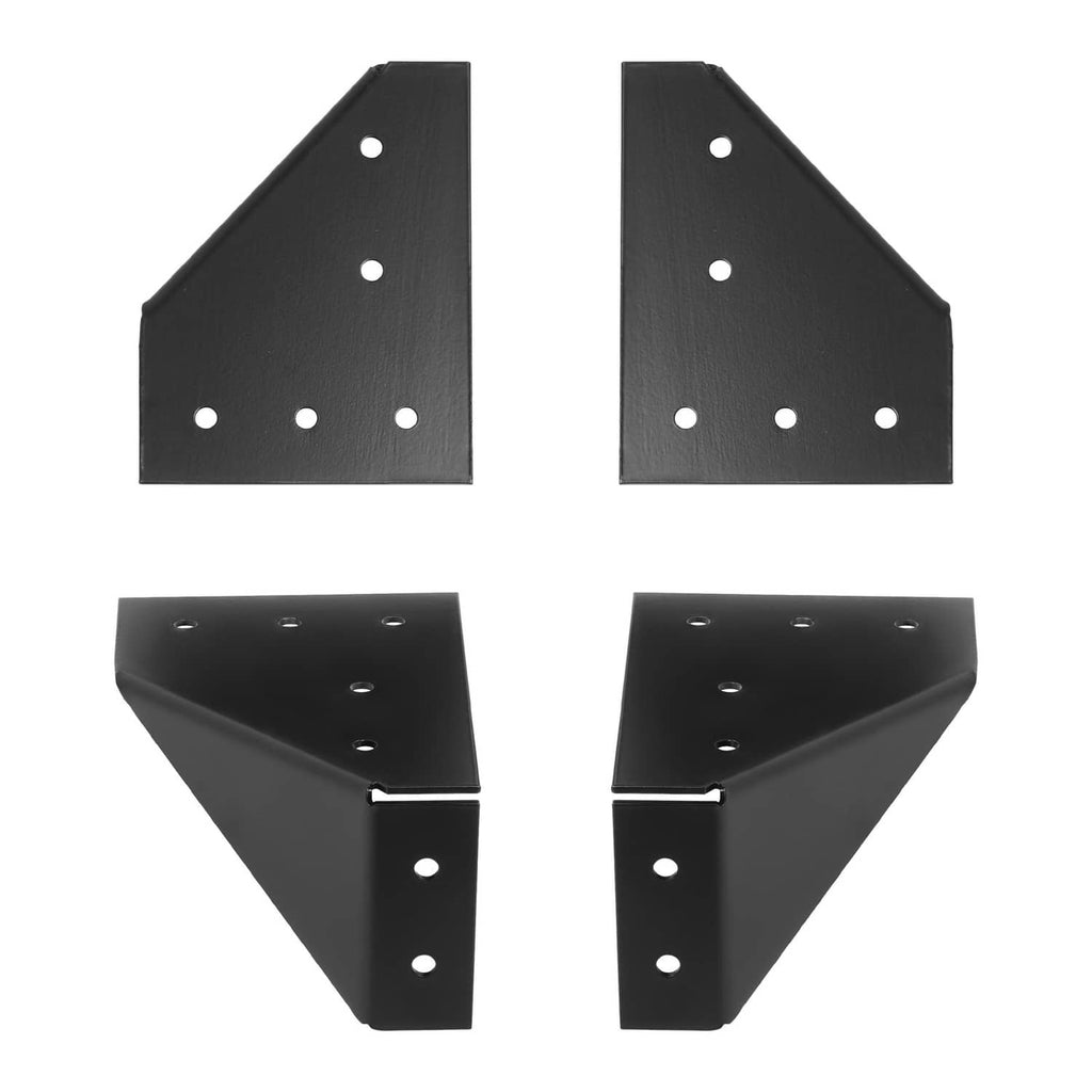 Black steel side-mount roof rack brackets with drilled holes and mounting tabs