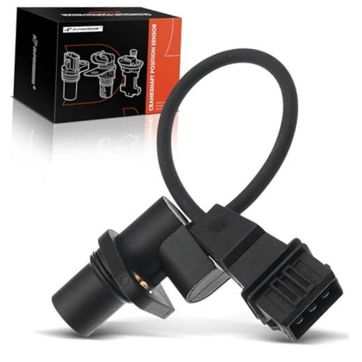 Black engine crankshaft position sensor with electrical connector and sealing ring
