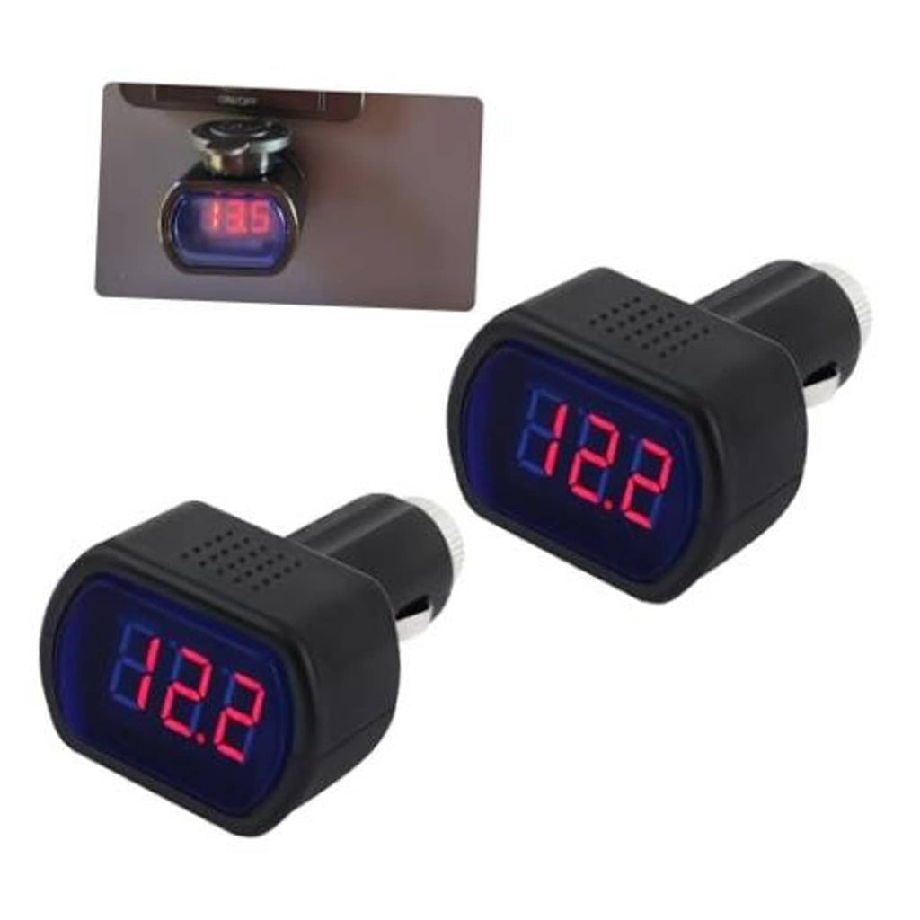 Car cigarette lighter voltage meter, dual unit with blue bezel and red 12.2V display