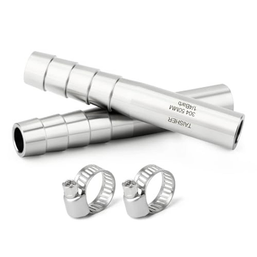 Stainless steel barb weld nipple pipe fitting set with two hose clamps