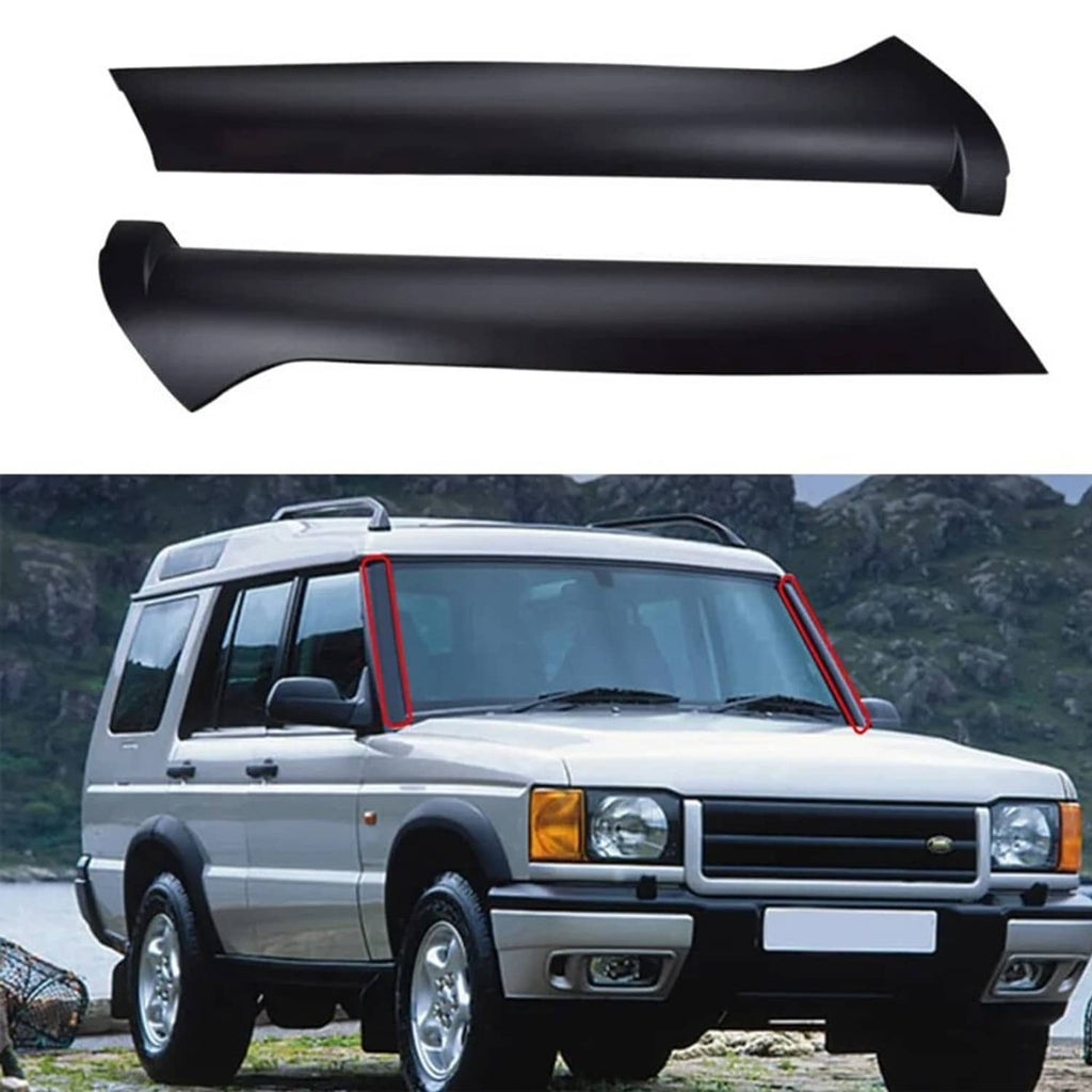 Black windscreen pillar moldings installed on vehicle front pillars