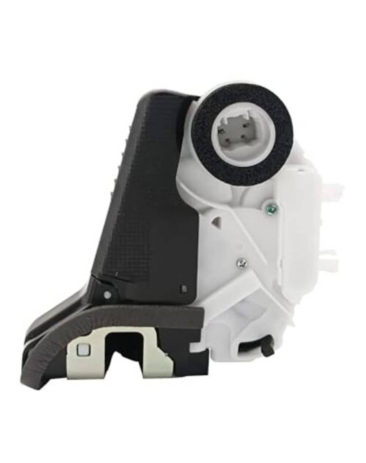 Door lock actuator assembly with round connector and white-and-black plastic housing