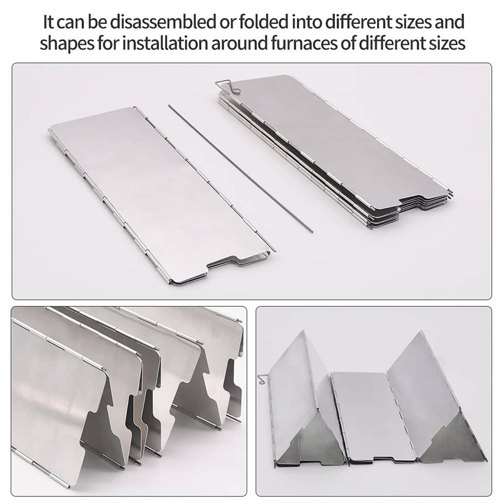Aluminum stove windscreen with 10 foldable metal panels, flat folded set