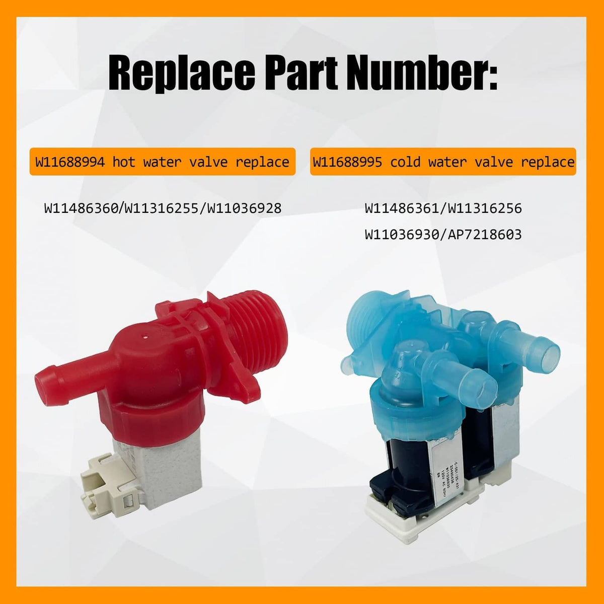Washer inlet valve pair for hot (red) and cold (blue), with electrical connectors