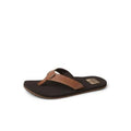Brown men's flip-flop sandals with tan thong strap and textured sole.