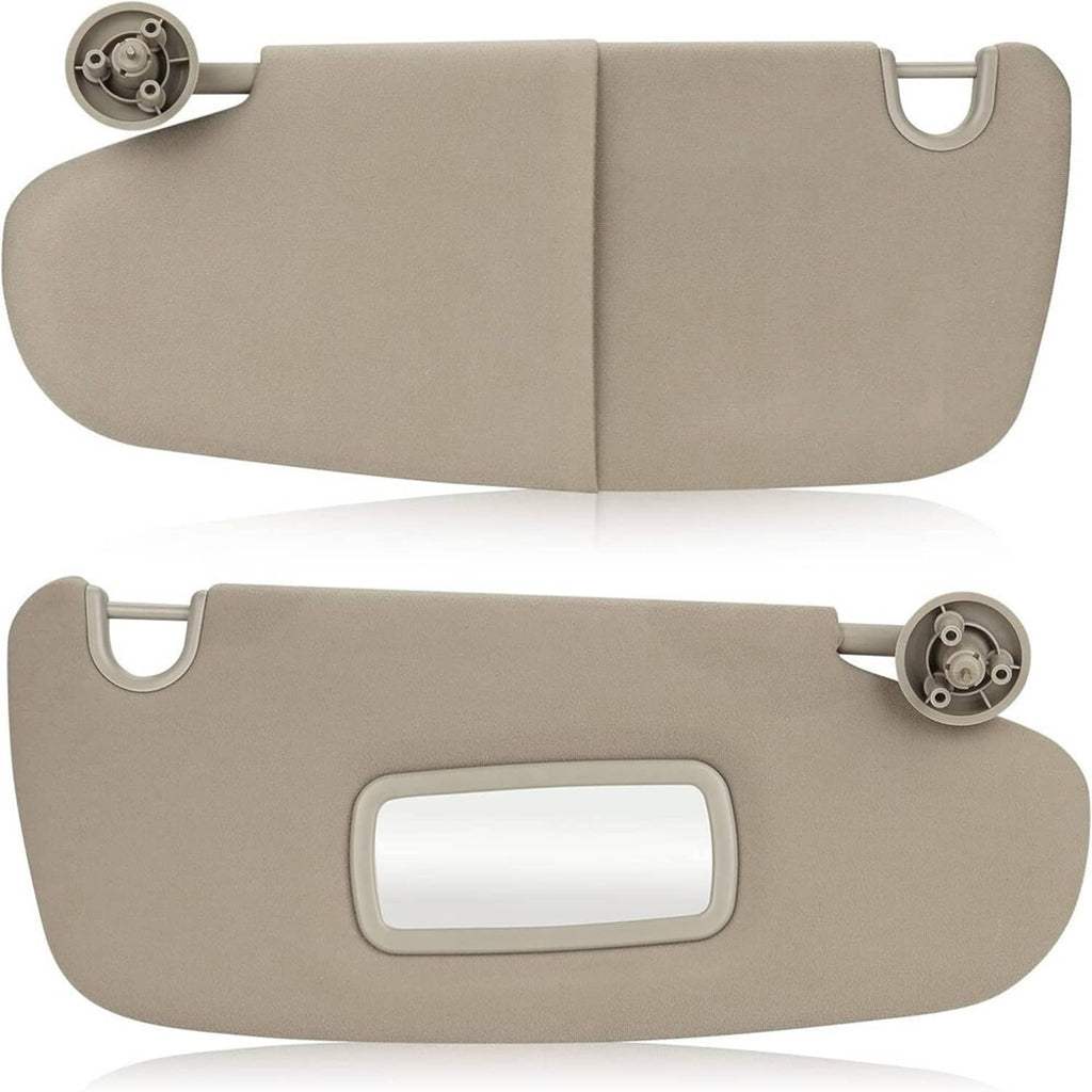 Beige sun visors set with rectangular mirror opening and fold seam