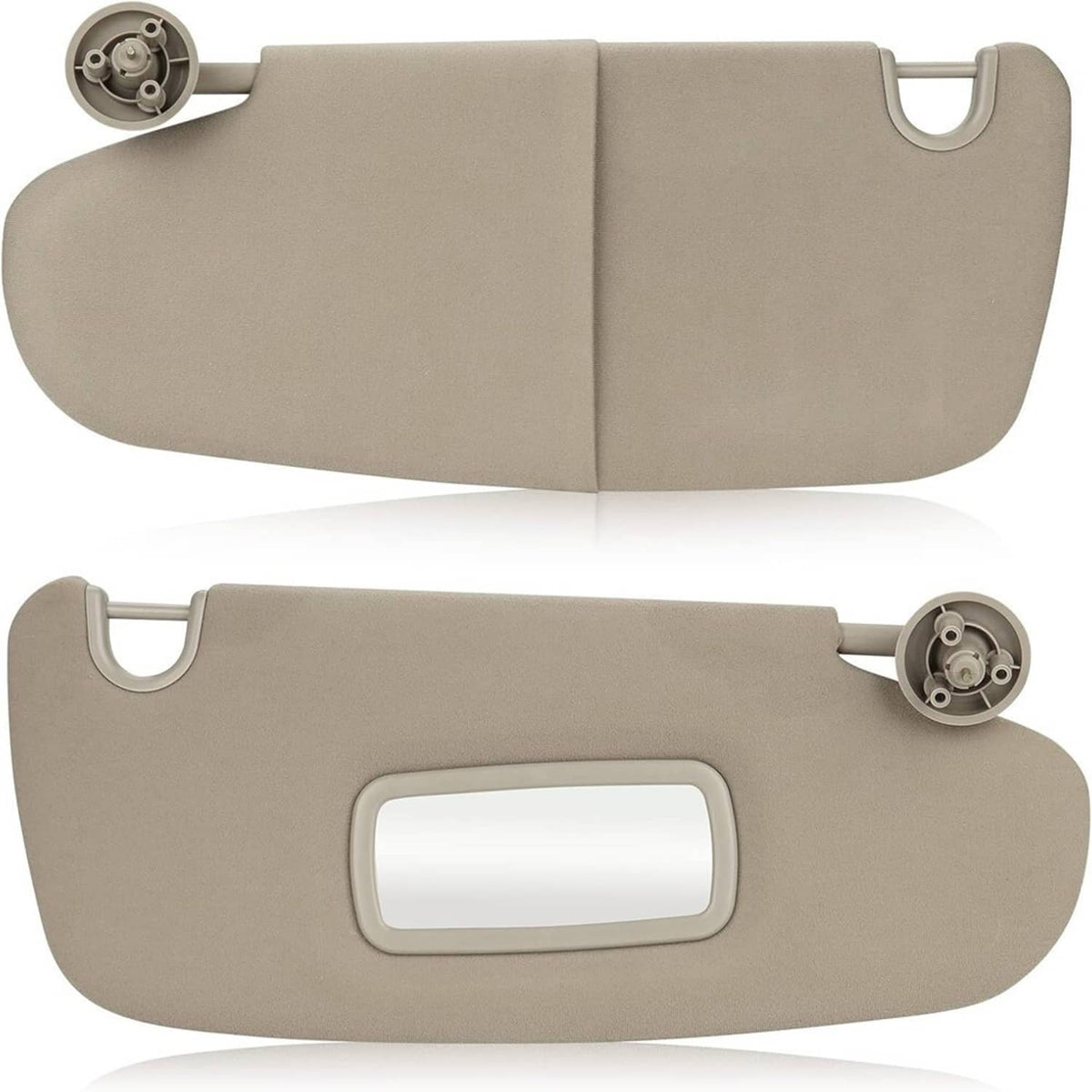 Beige sun visors set with rectangular mirror opening and fold seam