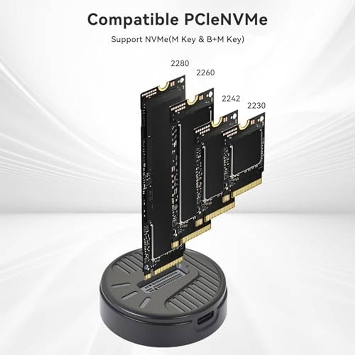 M.2 NVMe adapter card dock with round heat-dissipating base
