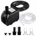 Submersible fountain water pump with black power cord and clear tubing, adjustable fittings