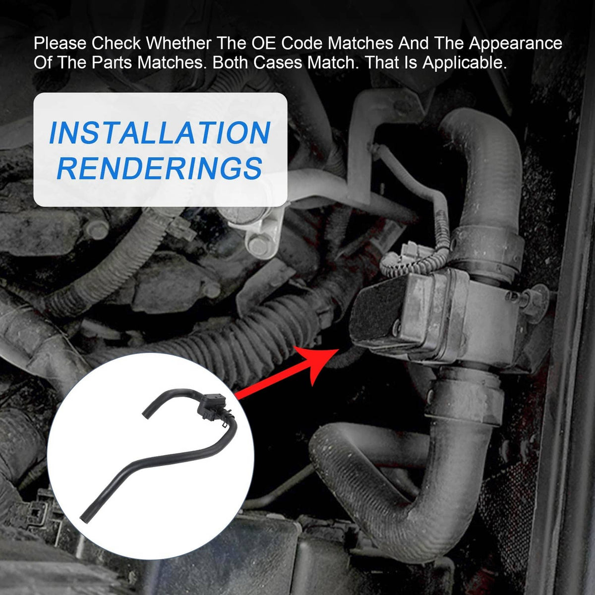 Heater inlet hose control valve with wiring harness connection and clamps