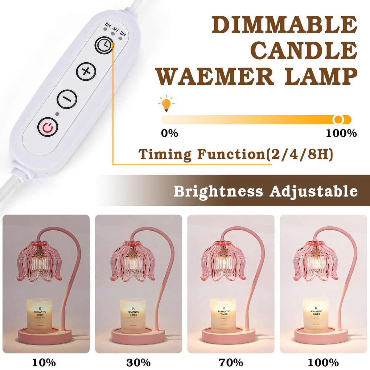 Pink candle warmer lamp with clear glass shade and white remote control