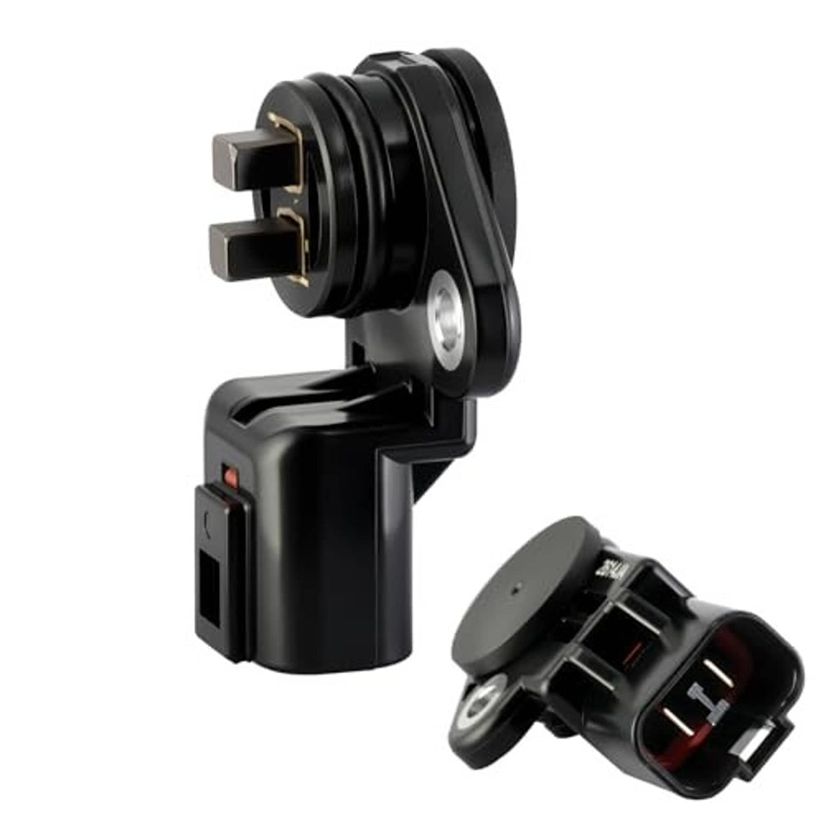 Camshaft position sensor with black rotating-style bracket and two metal terminals