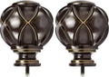 Set of two dark bronze curtain rod finials with diamond netted texture and screw posts