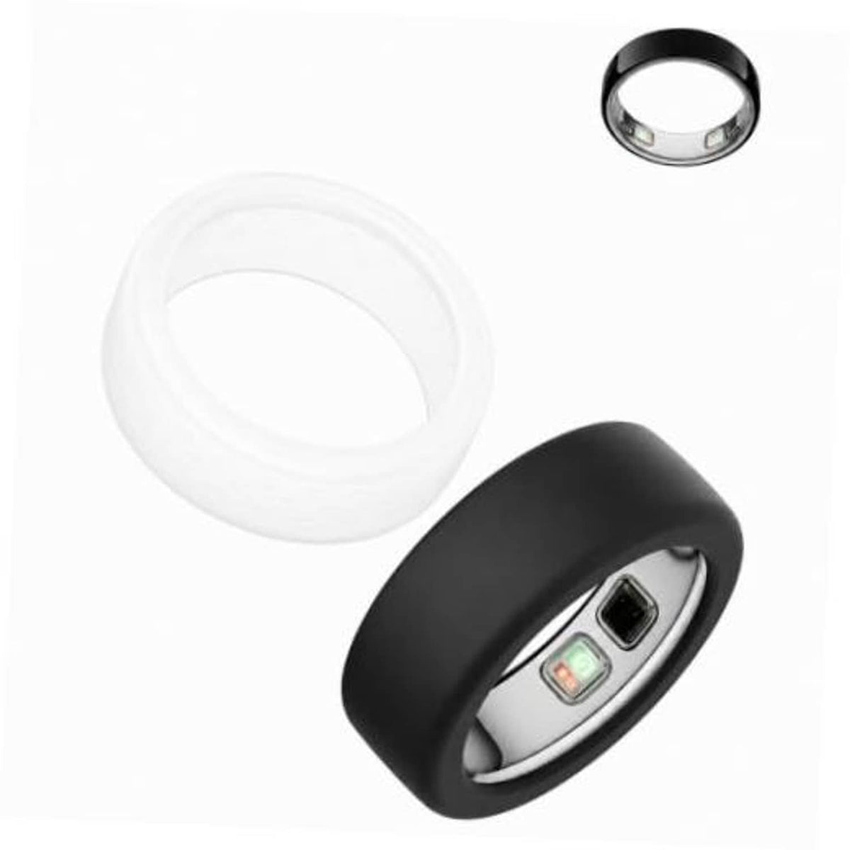 Oura Ring 5 silicone protector 2 pack: clear and black sleeves with sensor window
