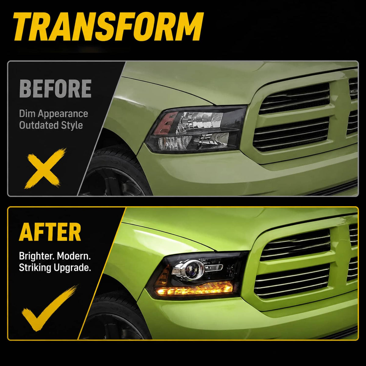 Projector headlight with amber LED turn signal and bright DRL light