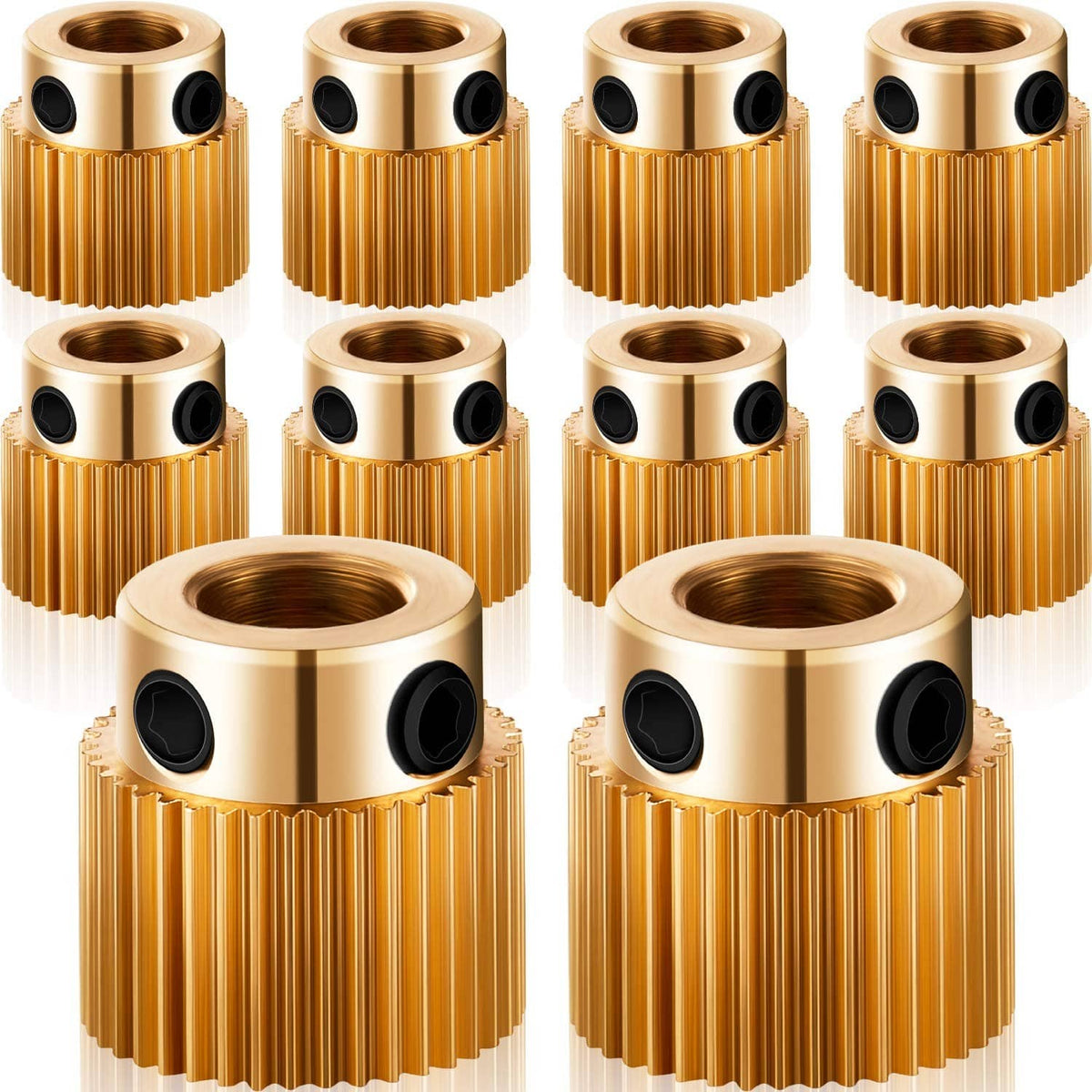 Brass extruder drive wheel set, ribbed cylinder body with black side inserts