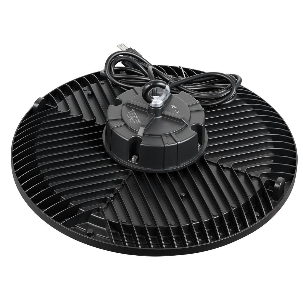 Uimoso LED high bay light, black round housing with hanging hook and power cord