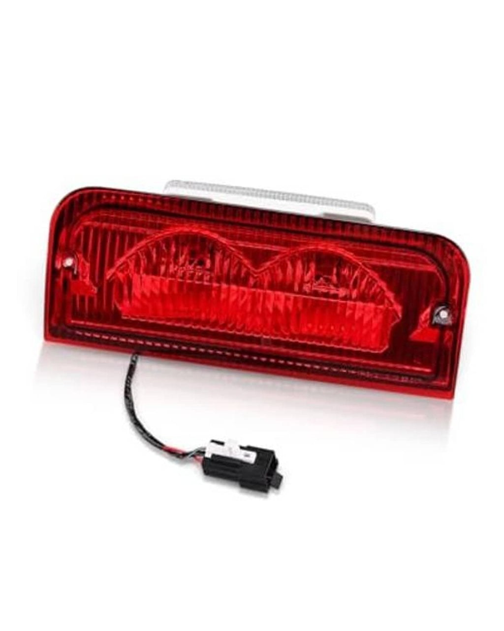 Center high mount stop LED light with red rectangular lens and attached wiring harness