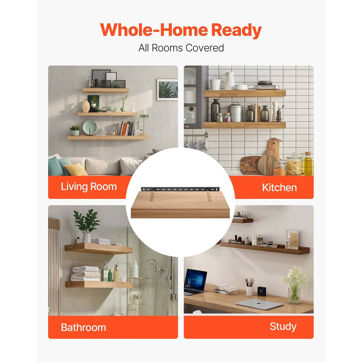 22-inch floating shelf bracket shown in wall-mount position, black perforated rail