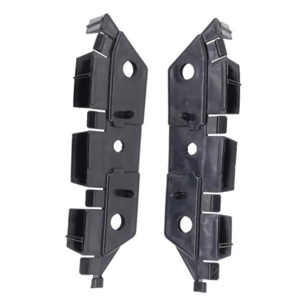 Pair of front bumper bracket retainer mounts, dark plastic with mounting holes