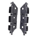 Pair of front bumper bracket retainer mounts, dark plastic with mounting holes