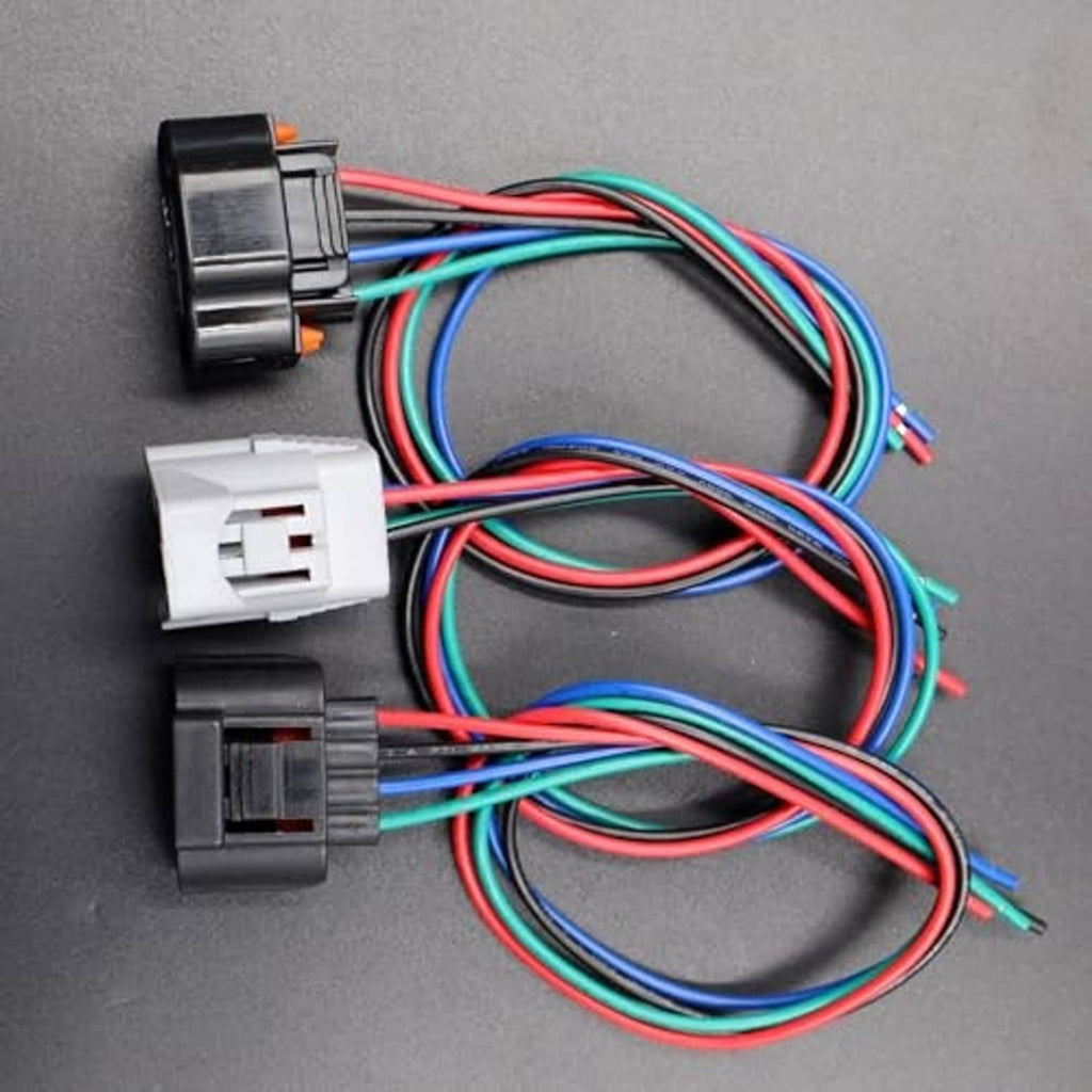 Throttle body connector harness with three plugs and coiled multi-colored wire leads